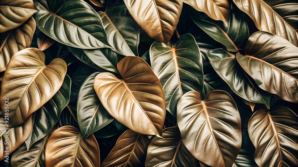 Textures of abstract very dark green leaves for tropical leaf background