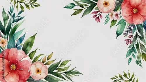 Wildflowers frame watercolor, Floral frame for wedding invitation card, white background