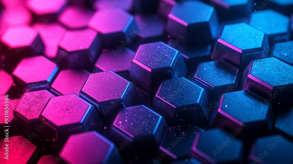Vivid hexagon pattern with a gradient shift from deep ocean blue to neon pink, smooth and seamless color flow, crisp and sharp edges Vivid hexagon pattern with a gradient shift from deep ocean blue to neon pink, smooth and seamless color flow, crisp and sharp edges
