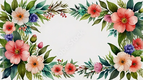 Wildflowers frame watercolor, Floral frame for wedding invitation card, white background