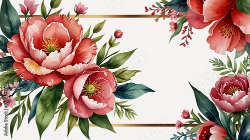 Wildflowers frame watercolor, Floral frame for wedding invitation card, white background