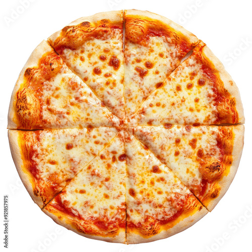 Pizza margarita top view isolated on white background