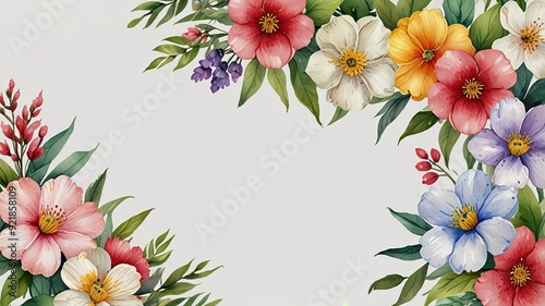 Wildflowers frame watercolor, Floral frame for wedding invitation card, white background