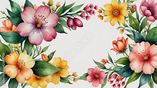 Wildflowers frame watercolor, Floral frame for wedding invitation card, white background