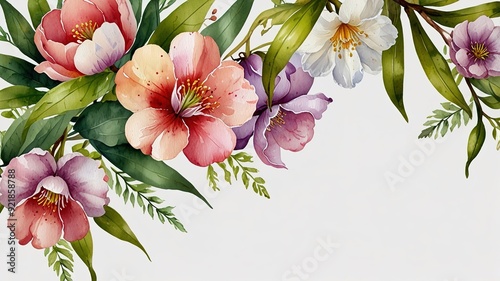 Wildflowers frame watercolor, Floral frame for wedding invitation card, white background