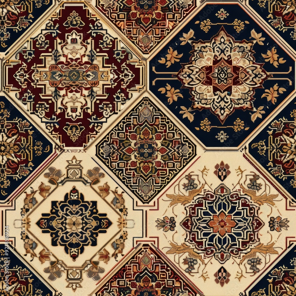 Seamless pattern of Persian rug-inspired patterns in antique shades Seamless pattern of Persian rug-inspired patterns in antique shades