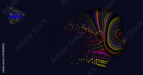 Face of color. Background design of human profile and colorful moving paint lines on the theme of creativity, design, inner world, human nature and artistic soul. vector illustration
