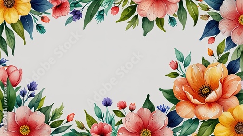 Wildflowers frame watercolor, Floral frame for wedding invitation card, white background