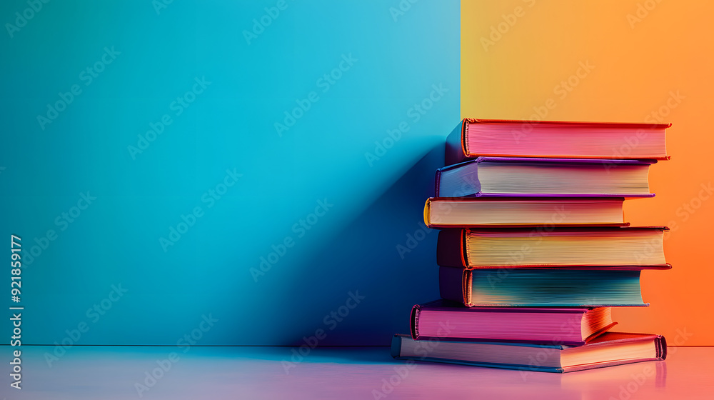 Colorful background with hardcover books school theme and copy space