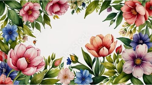 Wildflowers frame watercolor, Floral frame for wedding invitation card, white background