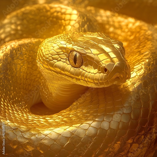 Gracefully Slithering Golden Snake on Vibrant Isolated Golden Background
