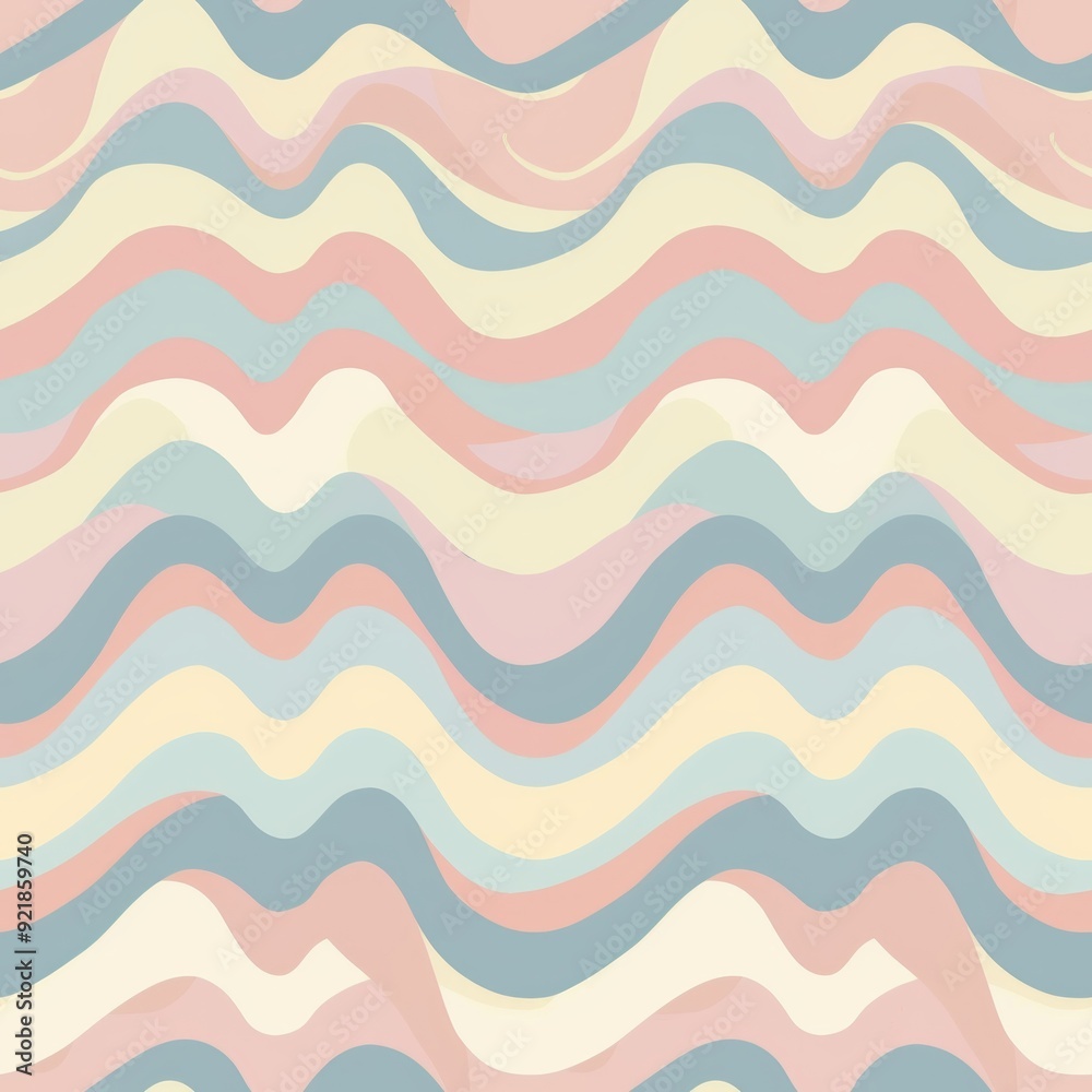 Seamless pattern of stylized waves and chevrons in soft pastels