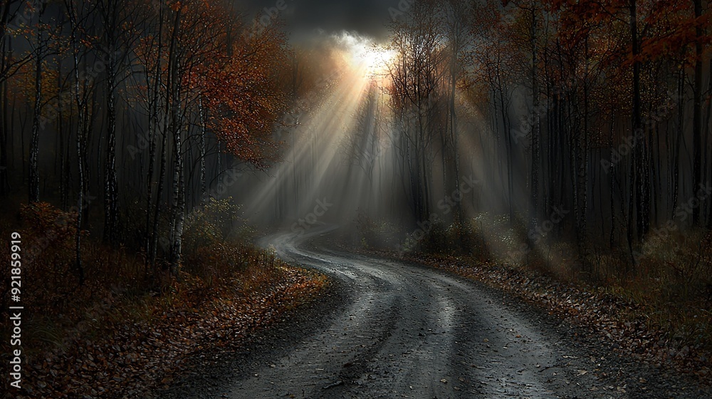   A forest road painting with top-lit illumination