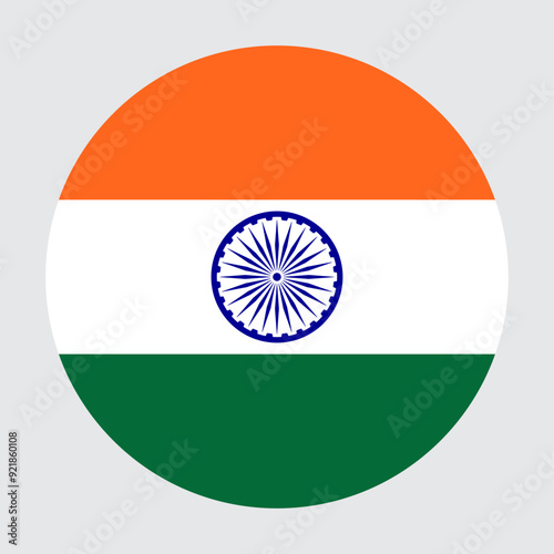 Indian flag vector illustration with new colors in circle style round badge on white background.