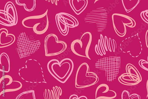 Seamless pattern of hearts of different shapes. Modern abstract background with beautiful hearts. Vector illustration. Vector 