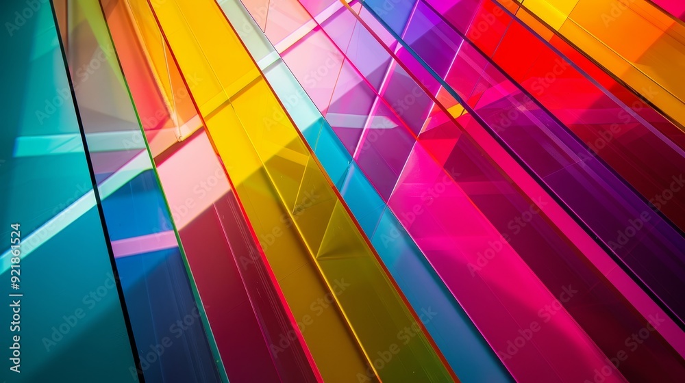 Fototapeta premium Vibrant neon geometric abstraction with cascading lines captured in realistic photography
