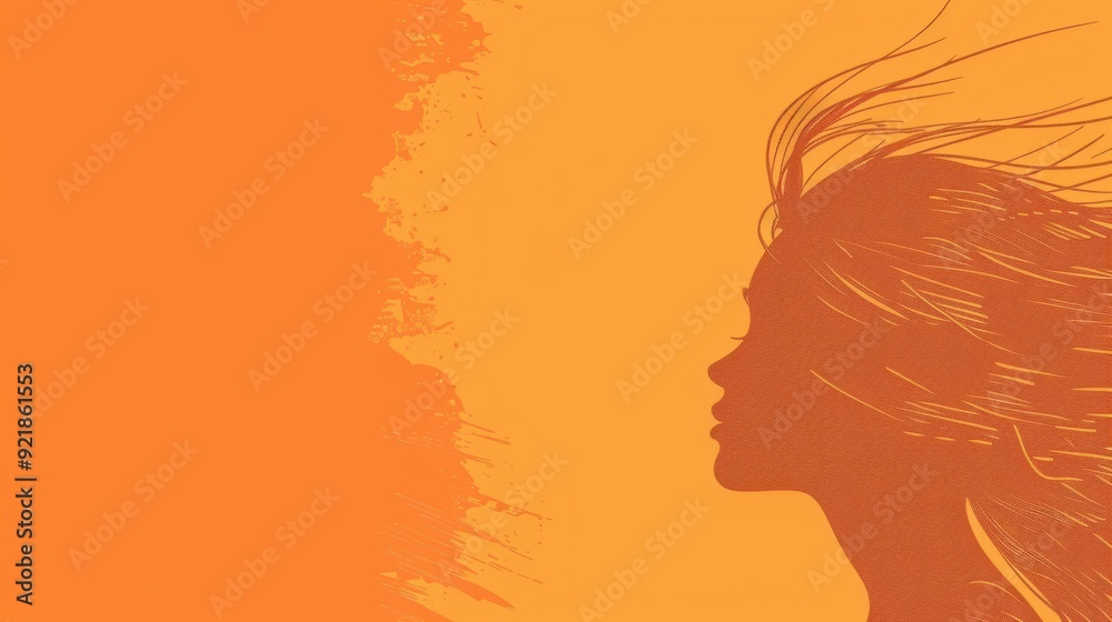 Simple orange design background with a woman drawing for text space.