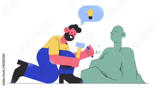 Sculptor creating a sculpture of man