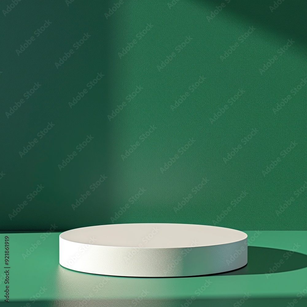 a small white circular podium on a green background taken at wide angle - hyperrealistic, generative ai a small white circular podium on a green background taken at wide angle - hyperrealistic, generative ai
