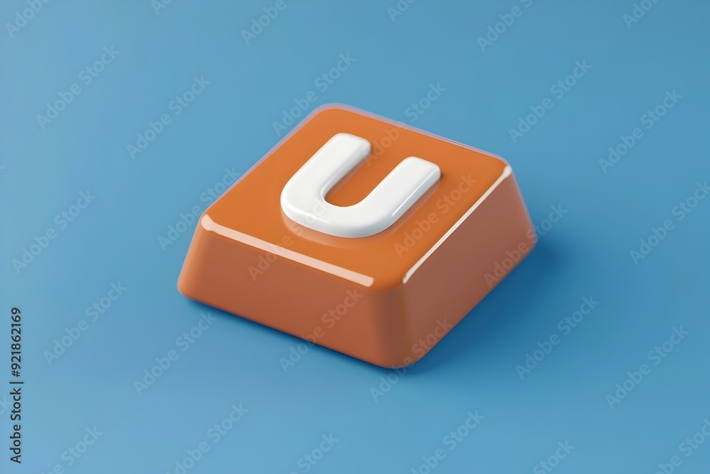 Closeup View of Isolated Orange Keyboard Key U on a White Background Closeup View of Isolated Orange Keyboard Key U on a White Background