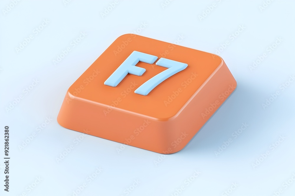 Close up of an Bright Orange F7 Keyboard Key on Solid Background Close up of an Bright Orange F7 Keyboard Key on Solid Background