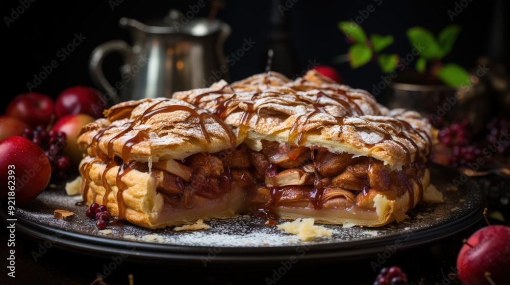 Gourmet Apple Pie with Perfect Crust in Elegant Food Photography