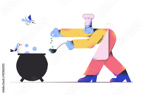 Chef cooking soup and seasoning it