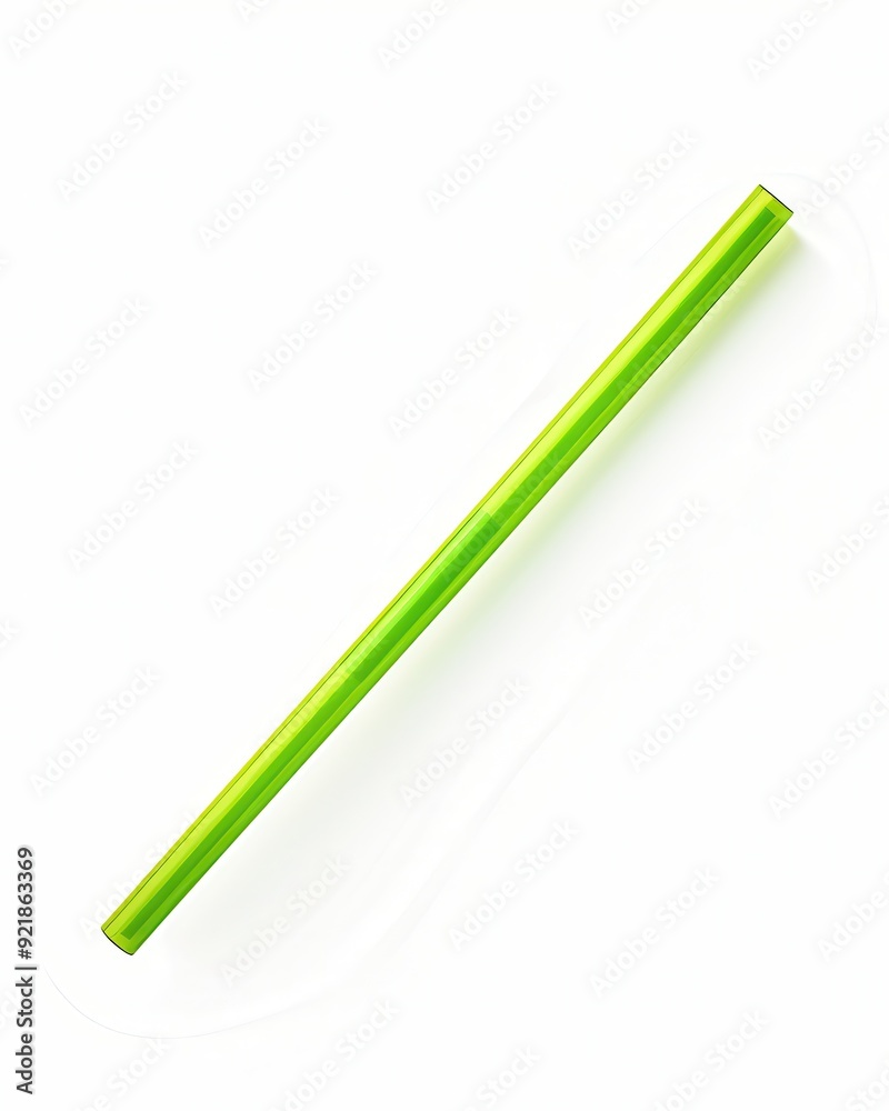 Isolated Green Straw on White Background. Red Object for Drinking in Plastic Drink Cocktail Isolated Green Straw on White Background. Red Object for Drinking in Plastic Drink Cocktail