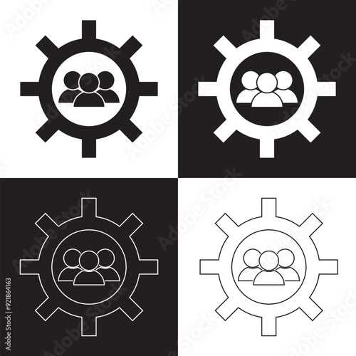 Gear people icon. Strategy management Icon. Premium quality graphic design. Signs, symbols collection, simple in white and black icon for websites, web design, mobile app. Vector illustration. EPS 10.