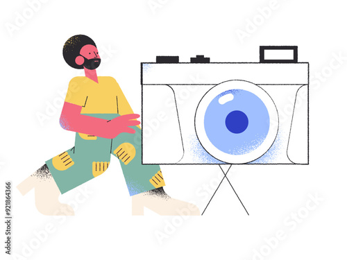 Man with giant photo camera