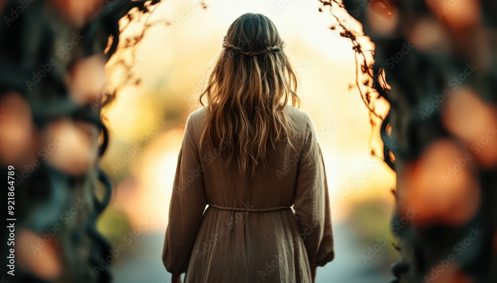 A woman stands gracefully in an enchanting outdoor setting, framed by nature's beauty, evoking a sense of tranquility and reflection. A woman stands gracefully in an enchanting outdoor setting, framed by nature's beauty, evoking a sense of tranquility and reflection.