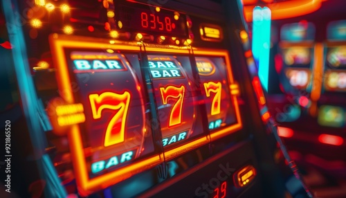 Close-Up of Slot Machine Winning 777 Jackpot