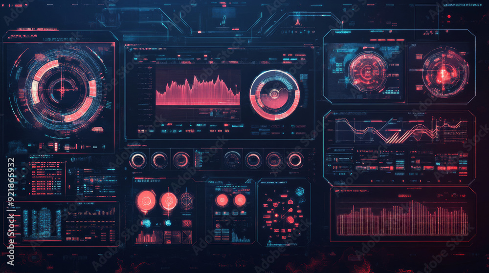 Sci-fi futuristic HUD dashboard display for virtual reality technology. A large collection of HUD and GUI elements designed for VR and UI interfaces. Features statistics, data information Sci-fi futuristic HUD dashboard display for virtual reality technology. A large collection of HUD and GUI elements designed for VR and UI interfaces. Features statistics, data information