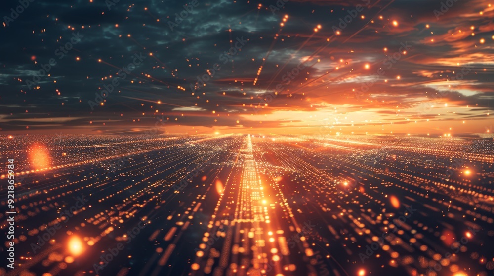 Obraz premium Futuristic landscape circuit grounds data sky, symbolizing digital transformation