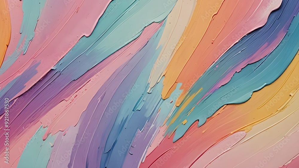 Fototapeta premium Vibrant Abstract Paint Swirls - A colorful, textured abstract painting featuring vibrant swirls of pink, blue, and orange hues