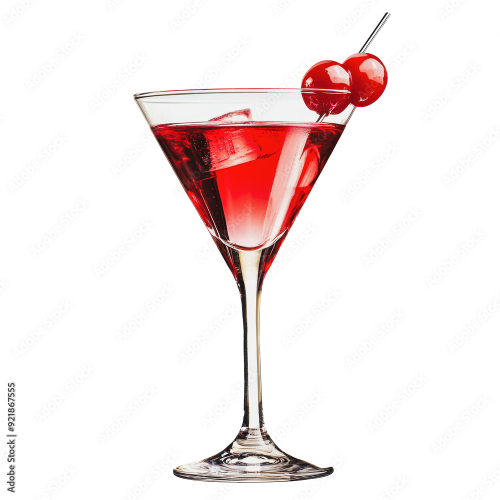 PNG Refreshing red cocktail with cherries on top