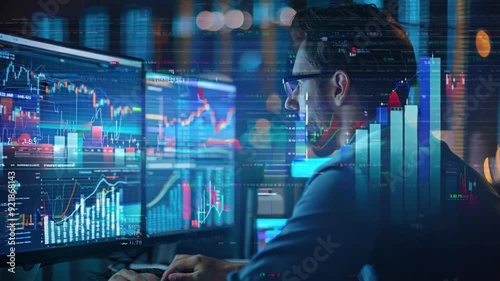 Wallpaper Mural Business analyst using financial software on a computer, illustrating the use of technology in finance. Torontodigital.ca