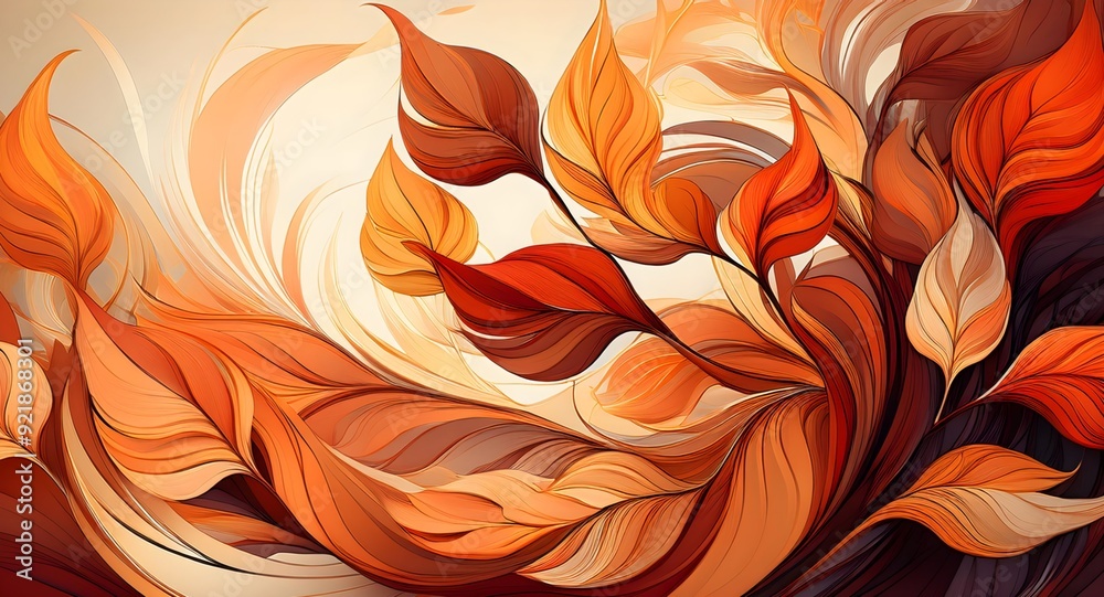 An abstract representation of autumn leaves swirling in a dynamic pattern of warm hues. Shades of orange, red, and gold blend and overlap, creating a vibrant, energetic composition. Style-29 An abstract representation of autumn leaves swirling in a dynamic pattern of warm hues. Shades of orange, red, and gold blend and overlap, creating a vibrant, energetic composition. Style-29