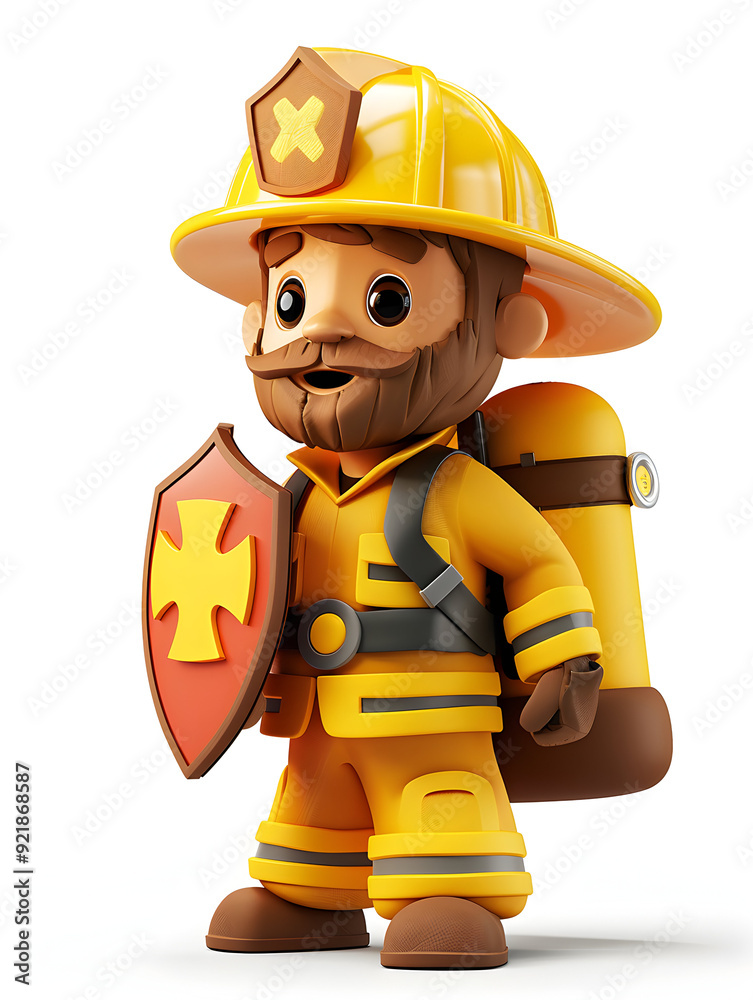 3D Flat Icon of Firefighter with Helmet and Shield Emergency Protection and Security Concept for Insurance Ads 3D Flat Icon of Firefighter with Helmet and Shield Emergency Protection and Security Concept for Insurance Ads