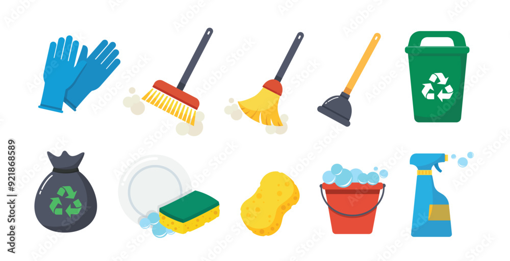 set of cleaning equipment vector illustration