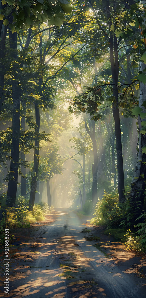Obraz premium rays of light in the forest, generative ai