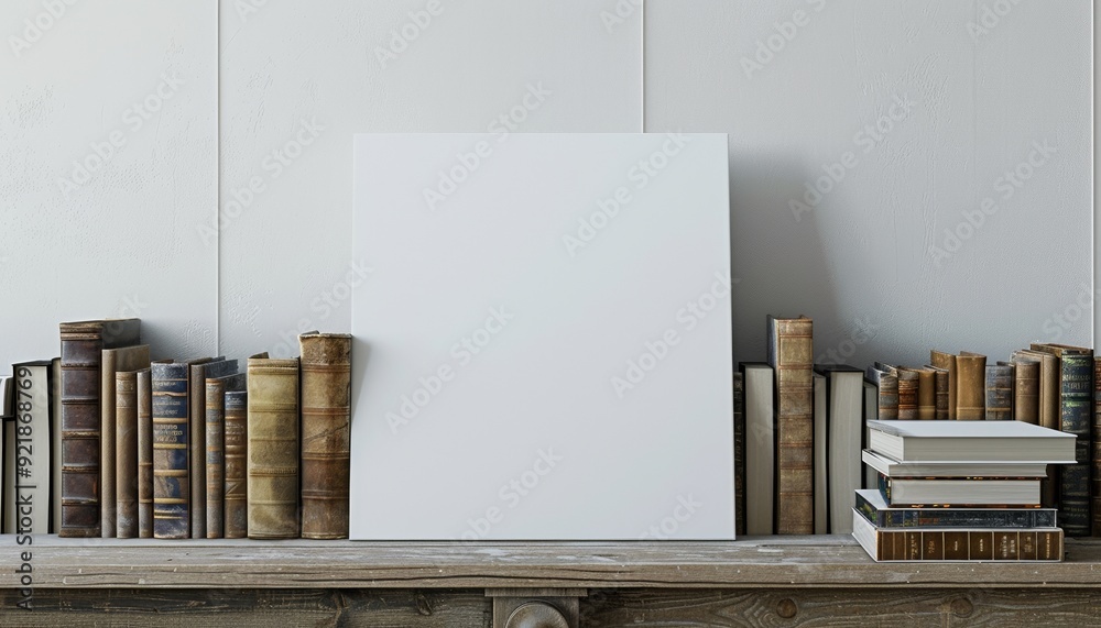 custom made wallpaper toronto digitalBlank Canvas on Shelf Surrounded by Books, White Wall Background, Perfect for Art Projects, Mockup, Copy Space