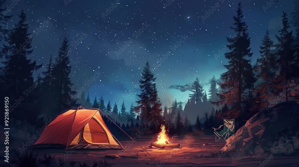 Tent and bonfire in a forest camping landscape, creating a cozy and adventurous outdoor scene
Seamless looping 4k time-lapse virtual video animation Generated AI Tent and bonfire in a forest camping landscape, creating a cozy and adventurous outdoor scene
Seamless looping 4k time-lapse virtual video animation Generated AI