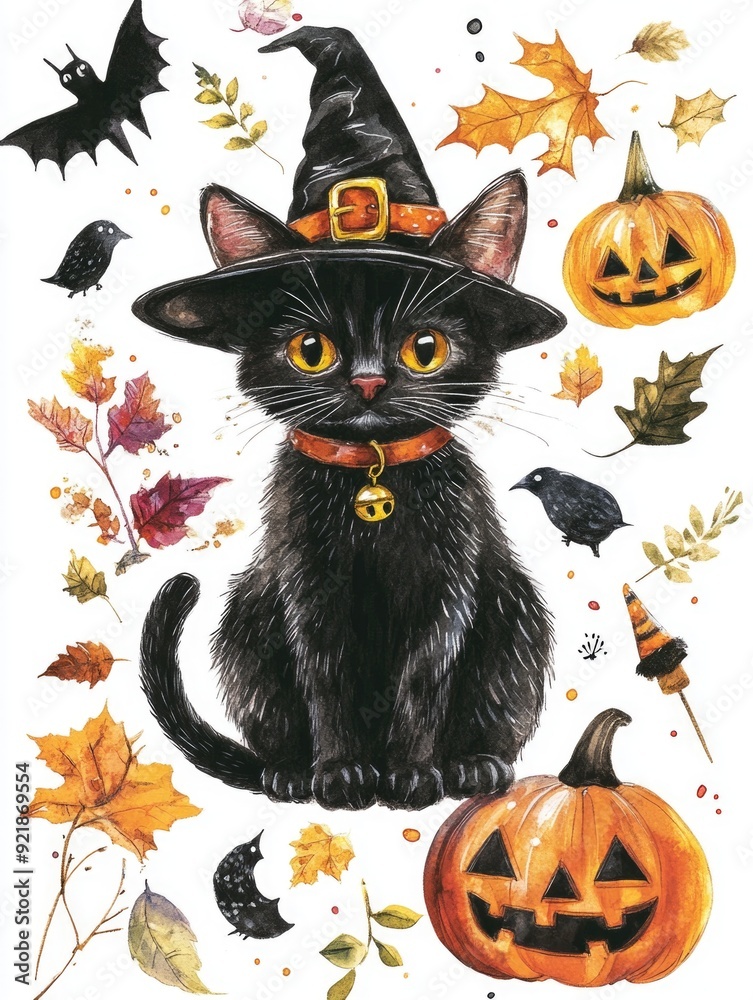 Black Cat Wearing Witch's Hat Black Cat Wearing Witch's Hat