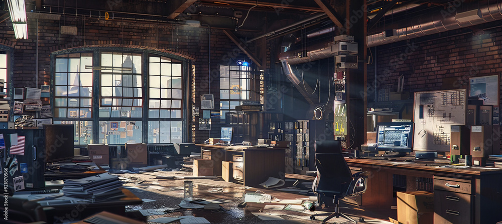 interior of an old abandoned office, generative ai interior of an old abandoned office, generative ai
