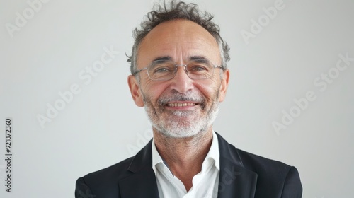 A Mature Businessman Smiles Warmly Against A White Background