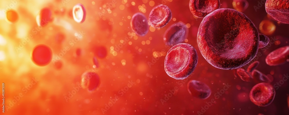 Dynamic Blood Cells in Motion on Vibrant Red Background with Copy Space Dynamic Blood Cells in Motion on Vibrant Red Background with Copy Space