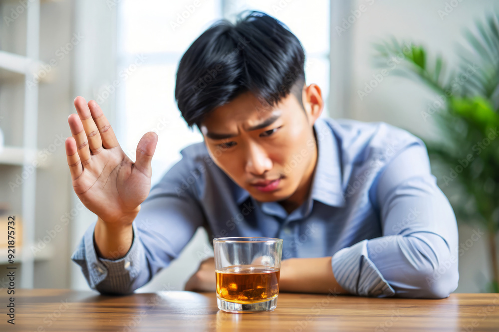 Man Refusing Alcohol, Saying No to Drinking, Stop Alcohol Abuse. Man Refusing Alcohol, Saying No to Drinking, Stop Alcohol Abuse.