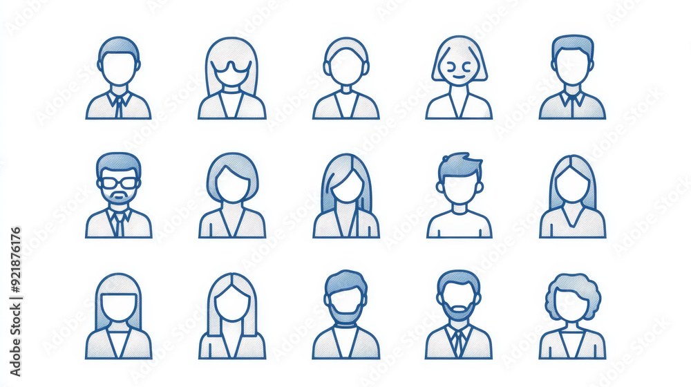 User icons. Thin line style with editable strokes, including user, team, calendar, selection, job search, headhunting, family, and CV. User icons. Thin line style with editable strokes, including user, team, calendar, selection, job search, headhunting, family, and CV.