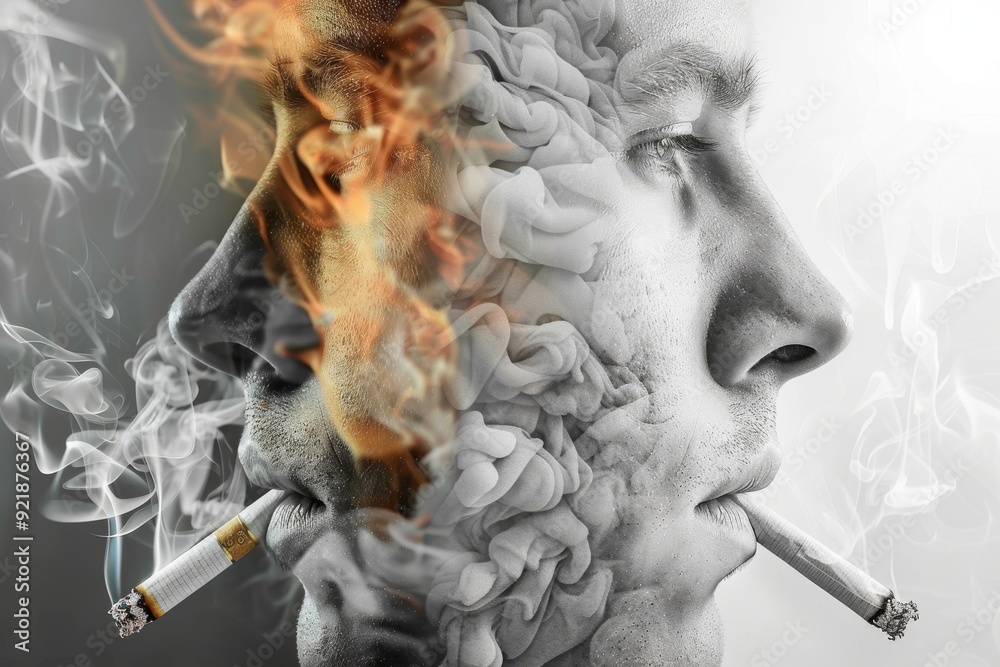 Obraz premium Creative composite image of a man and woman with faces merging into smoke illustrating connection and ethereal beauty